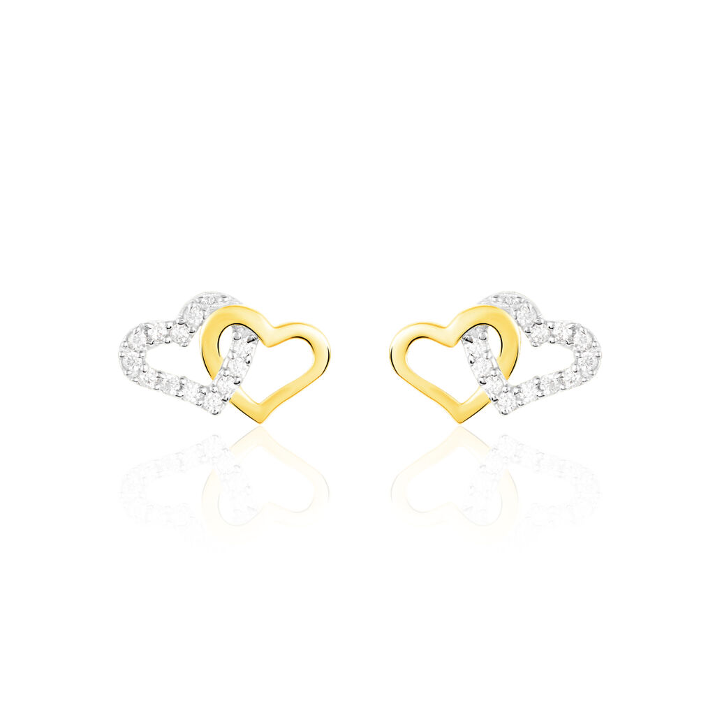 🦚 Ohrstecker Gold 375 Zirkonia Herz, Ohrstecker mit Stein 🦚 Ohrstecker Gold 375 Zirkonia Herz, Ohrstecker mit Stein