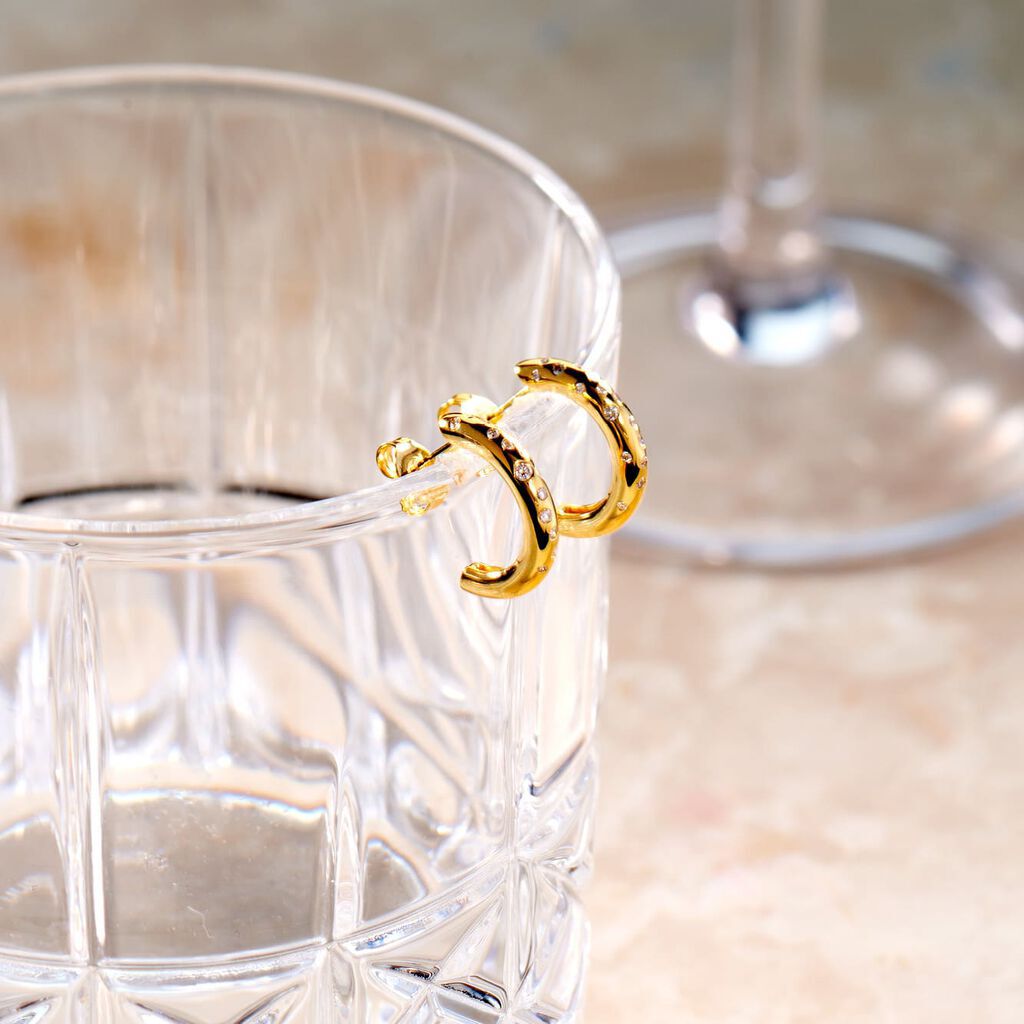 DELIA OV Damen Creolen Gold 375 (9 Karat) Diamant Wei&szlig; 0,18 ct