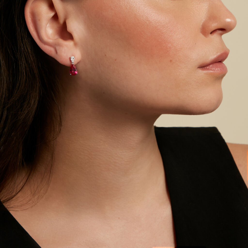 ASTRID Damen Ohrstecker Silber 925 Synthetischer Stein Rot 2,72 ct Tropfen