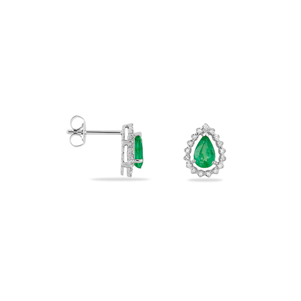 Boucles D'oreilles Puces Toussine Or Blanc Emeraude Et Diamant - Spannringe Damen | OROVIVO