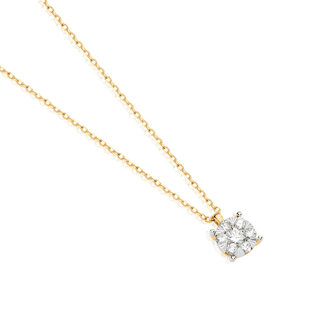 PETALI Damen Collier Gold 585 (14 Karat) Diamant Weiß 0,120 ct Kreis, Collier mit Stein