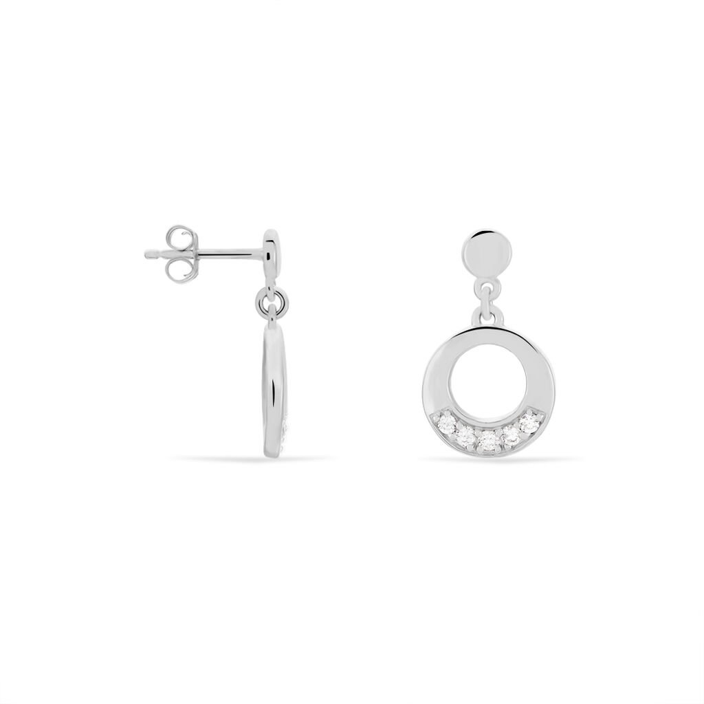 CONNY Damen Ohrringe Lang Silber 925 Zirkonia Wei&szlig; Kreis B 2 mm