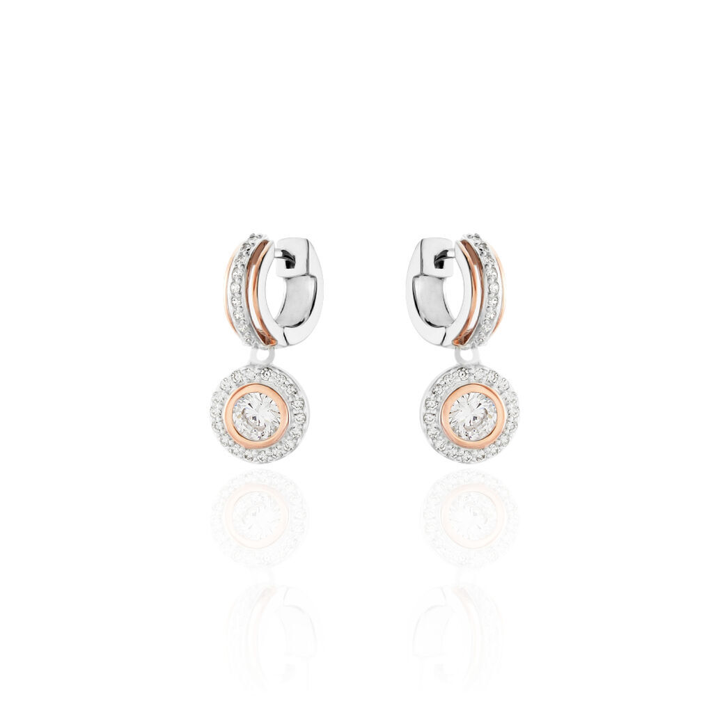 PLAMENA Damen Creolen Silber Bicolor 925 Zirkonia Wei&szlig; B 10,05 mm