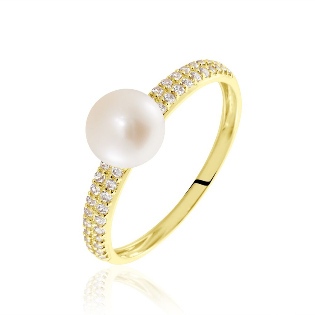 🦚 Damen Ring Gold 375 Zuchtperle Weiß Madeleine , Ring mit Stein