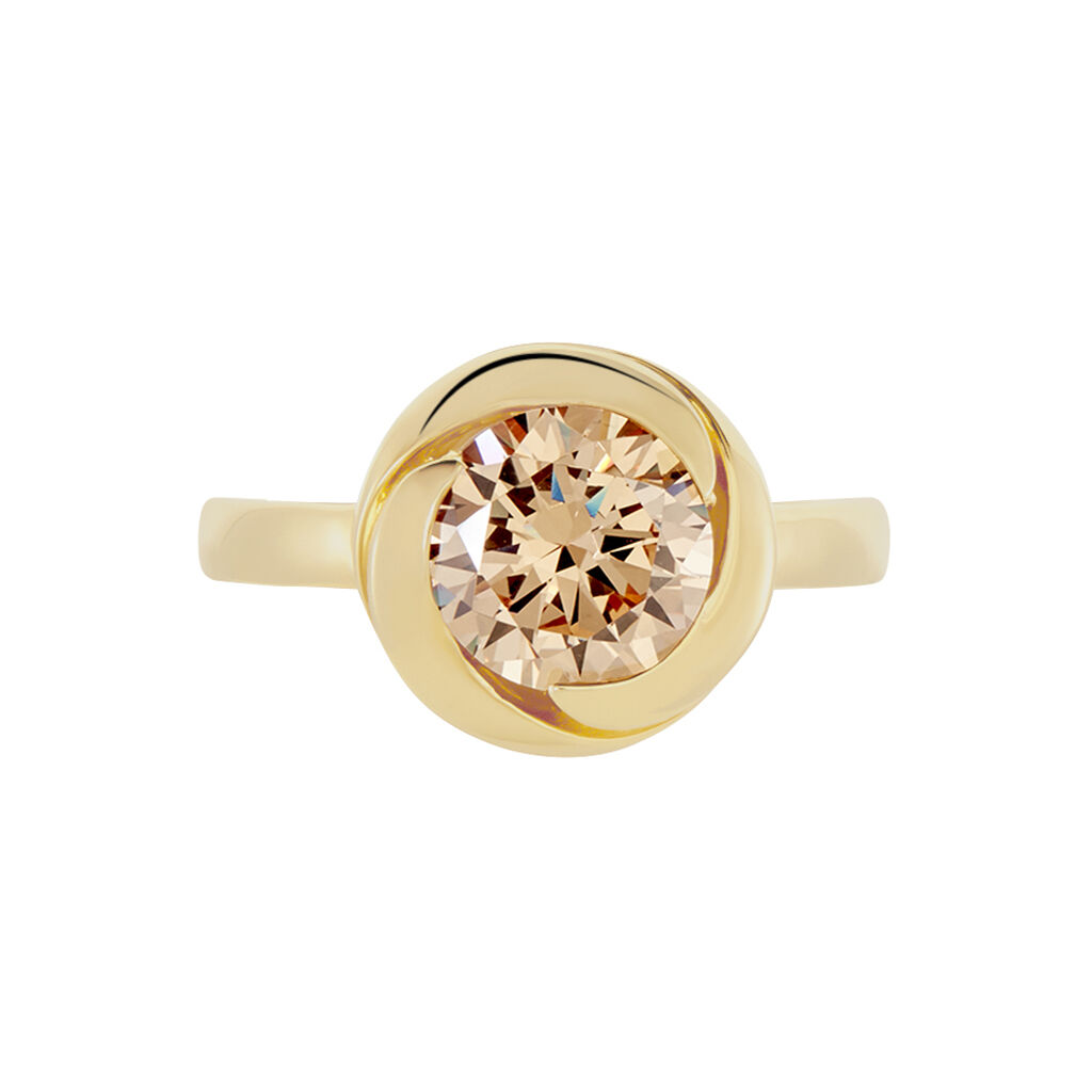 YELLINA Damen Ring Silber vergoldet 925 Zirkonia Champagner 3,06 ct Spirale