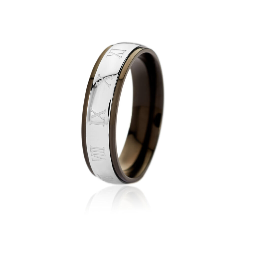 NOAH Herren Ring Edelstahl Bicolor Silber/Schwarz R&ouml;misch B 6 mm
