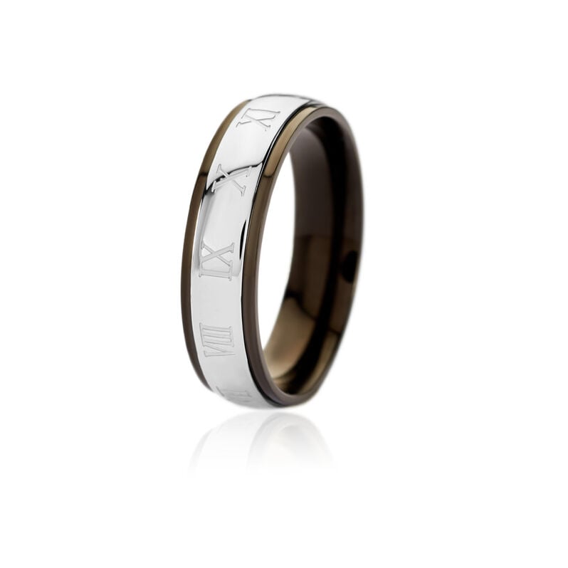NOAH Herren Ring Edelstahl Bicolor Silber/Schwarz R&ouml;misch B 6 mm - Ringe Herren | OROVIVO