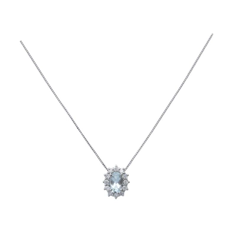 Collana in oro bianco con pietra acquamarina 0.40 ct e diamanti 0.14 ct - Spannringe Damen | OROVIVO