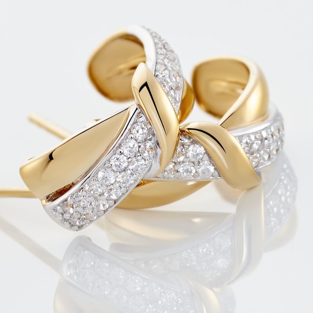 Damen Creolen Gold Bicolor Gelb/Silber 375 Zirkonia Brenda 9,00mm  - Creolen Damen | OROVIVO