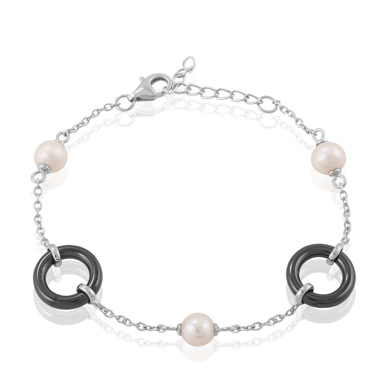 Bracelet Argent Blanc Céramique Et Perle De Culture - Spannringe Damen | OROVIVO