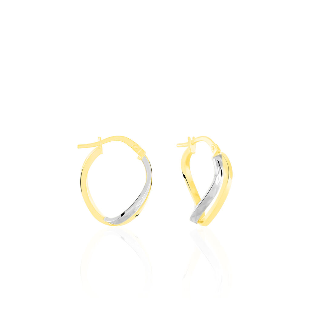 Damen Creolen Gold 375 Bicolor Facettiert , Creolen ohne Stein