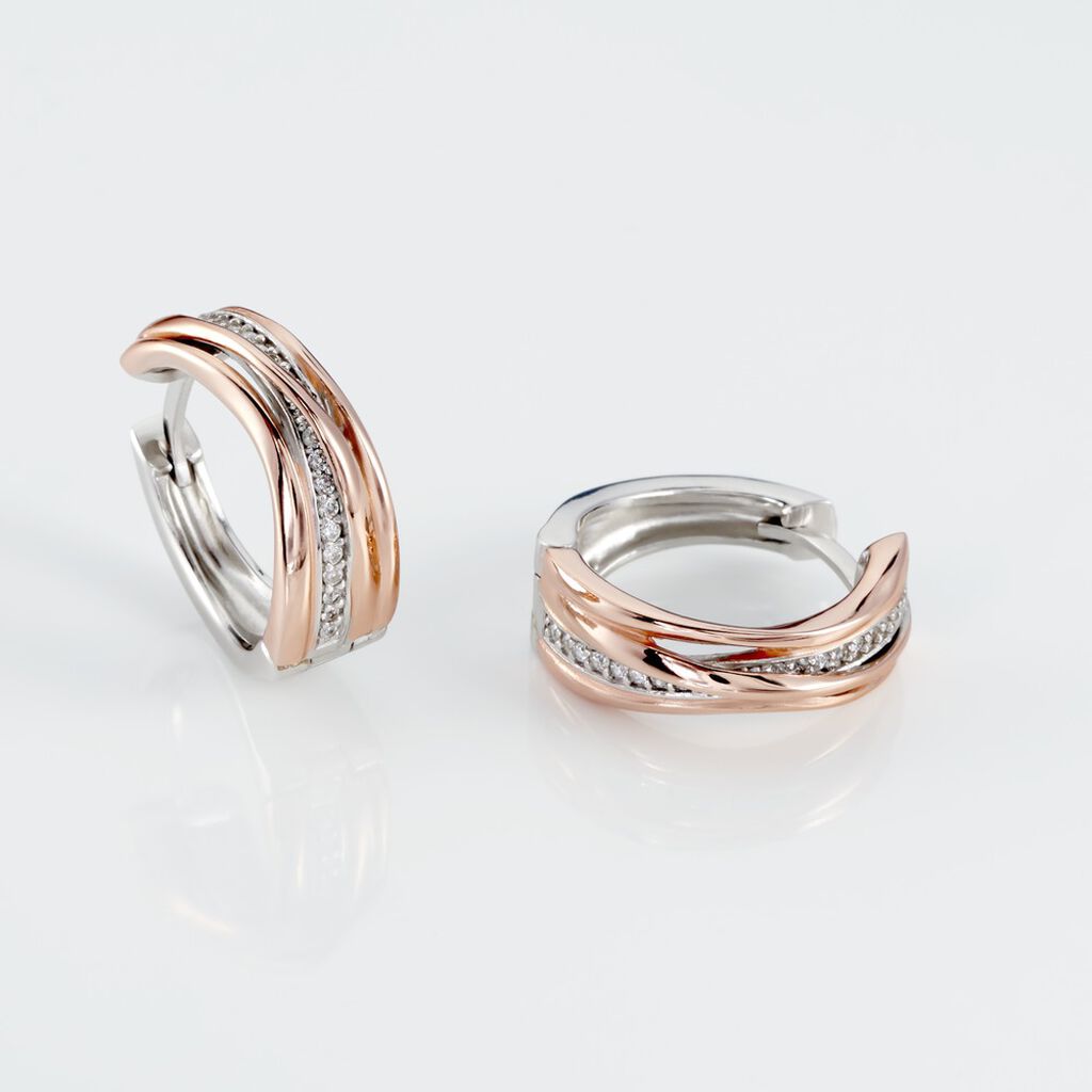 MERY Damen Creolen Silber Bicolor Silber/Ros&eacute;gold 925 Zirkonia Wei&szlig; 0,32 ct