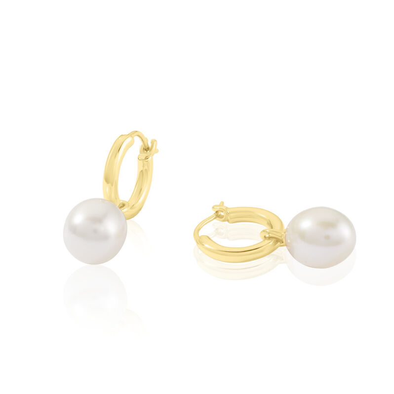 Cynthia Damen Creolen Silber vergoldet 925 Zuchtperle Wei&szlig; - Creolen Damen | OROVIVO