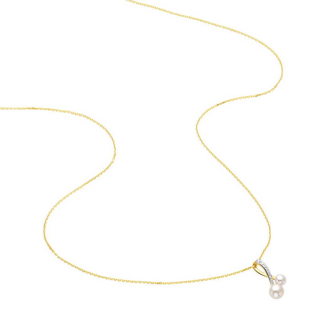 CORI Damen Collier Gold 375 (9 Karat) Zuchtperle Perlmutt Welle
