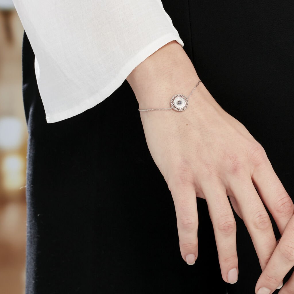 Bracelet Argent Rhodie Nyoko Rosace Labradorite - Spannringe Damen | OROVIVO