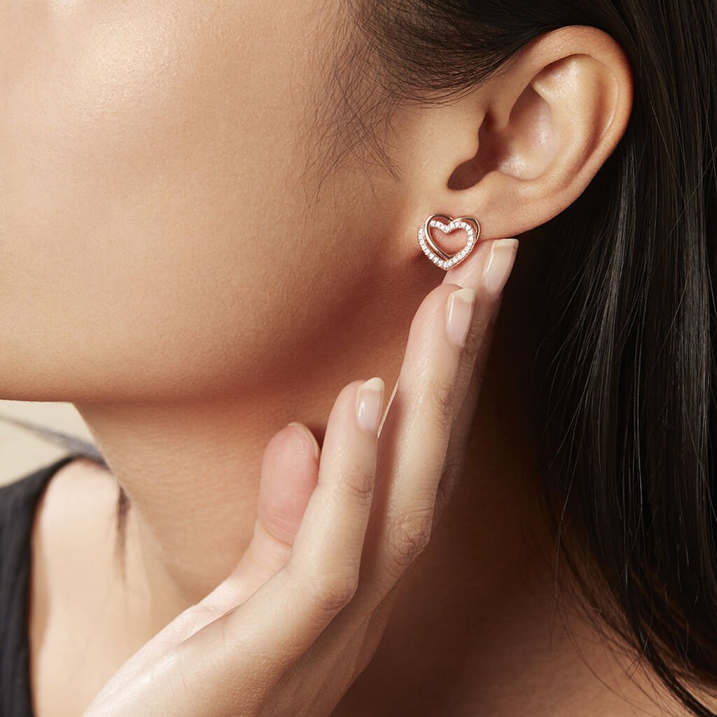Damen Ohrstecker Silber 925 Rosé Vergoldet Herz - Ohrstecker Damen | OROVIVO