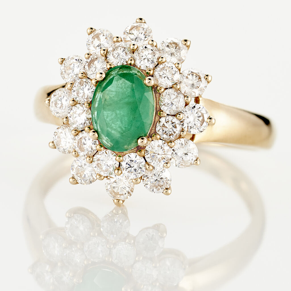 Bague Ivan Or Jaune Emeraude Et Diamant - Spannringe Damen | OROVIVO