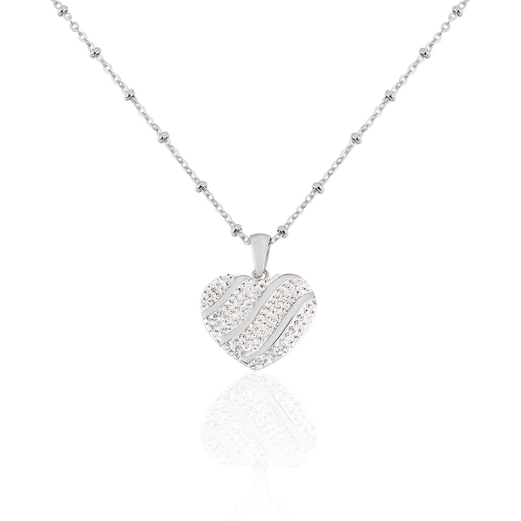 Thumbnail - Damen Collier Edelstahl Kristall Weiß Herz, Collier mit Stein