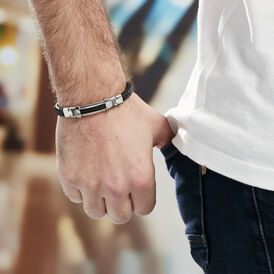 Herren Lederarmband Edelstahl Schwarz - Lederarmbänder Herren | OROVIVO