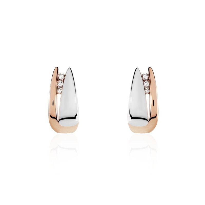 SACA Damen Creolen Gold Bicolor Silber/Ros&eacute;gold 375 (9 Karat) Diamant Wei&szlig; 0,24 ct - Creolen Damen | OROVIVO