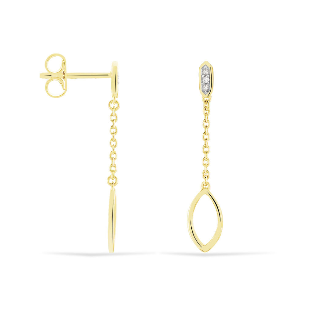 VARNA Damen Ohrringe Lang Silber vergoldet 925 Diamant Wei&szlig; 0,01 ct Mandel