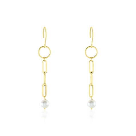 CRIA Damen Ohrringe Lang Gold 375 (9 Karat) Zuchtperle Wei&szlig; - Ohrh&auml;nger  | OROVIVO
