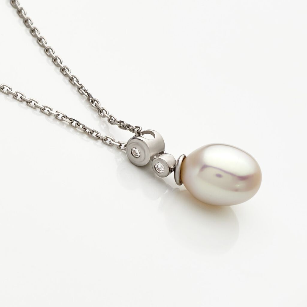 Damen Collier Wei&szlig;gold 585 (14 Karat) Diamant Perlmutt 0,02 ct Tropfen