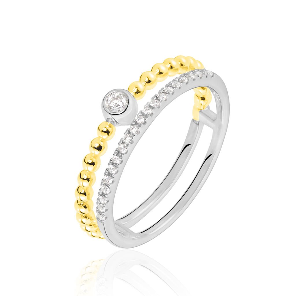 LISSY Damen Ring Gold Bicolor 375 (9 Karat) Zirkonia Weiß 0,17 ct, Ring mit Stein
