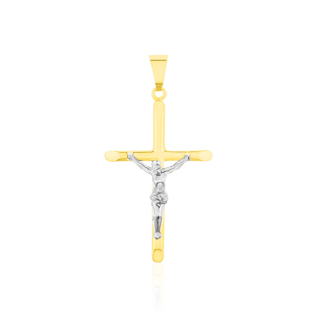Kreuz Anhänger Gold 333 Bicolor Jesus Christus Raphael, Anhänger ohne Stein