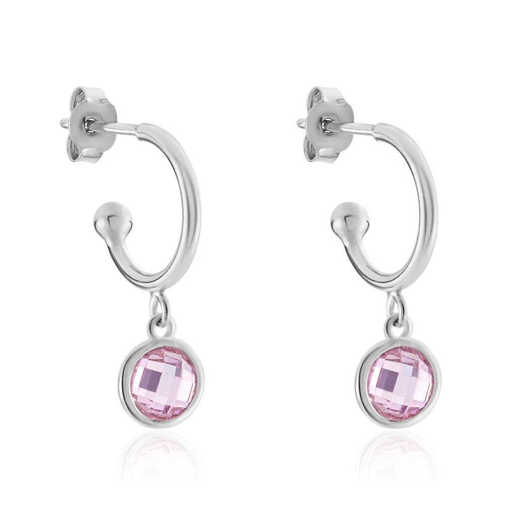 SCHARIKA Damen Creolen Silber Silber 925 Zirkonia Ros&eacute; 0,3 ct Kreis