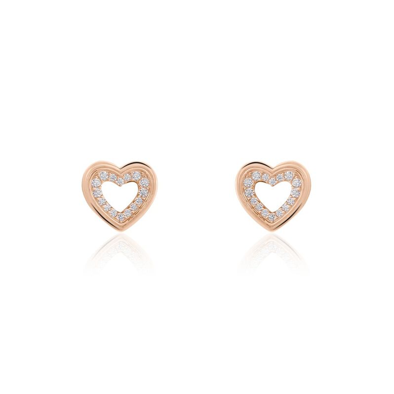 THIPHANIA Damen Ohrstecker Silber rosevergoldet 925 Zirkonia Wei&szlig; Herz - Ohrstecker Damen | OROVIVO