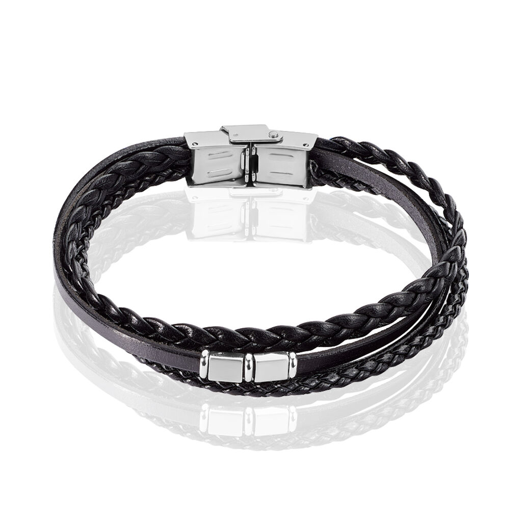 ROMAIN 1 Herren Armband Leder Schwarz, Armband ohne Stein