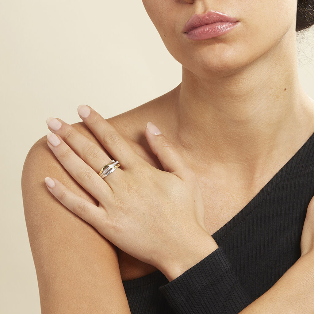 Damen Ring Silber 925 Bicolor Vergoldet Zirkonia gekreuzt Monica - Ringe mit Stein Damen | OROVIVO