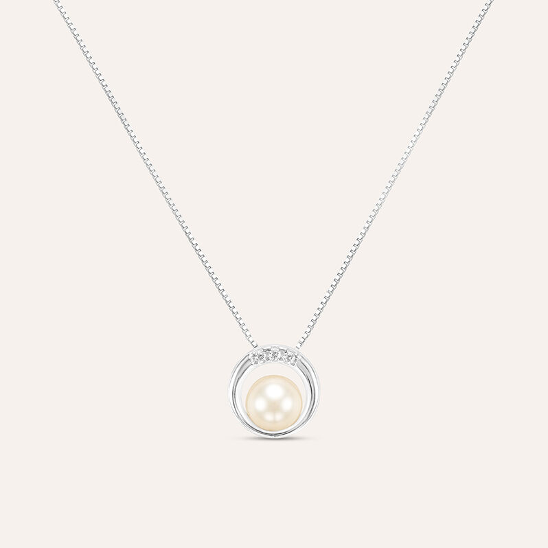 Collana Gabrielle Oro Bianco Perla D'Acqua Dolce Cubic Zirconia - Spannringe Damen | OROVIVO