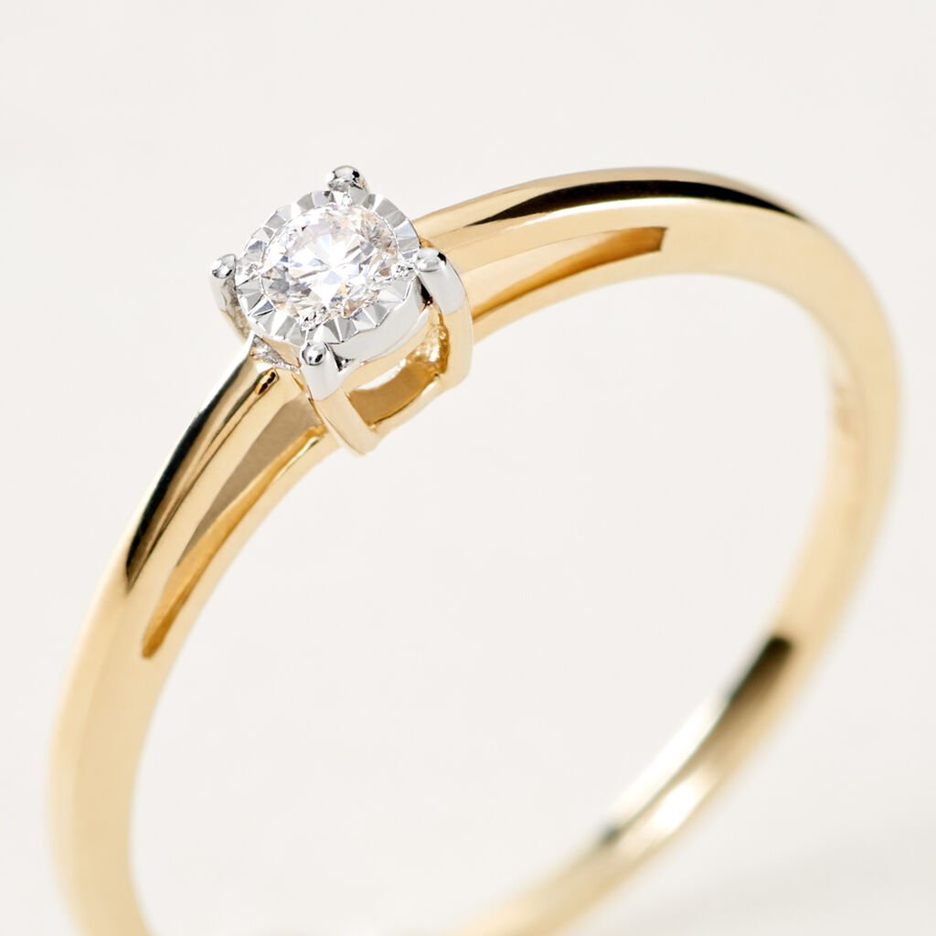 Illusion Damen Ring Gold 375 (9 Karat) Diamant Wei&szlig; 0,07 ct Viereck