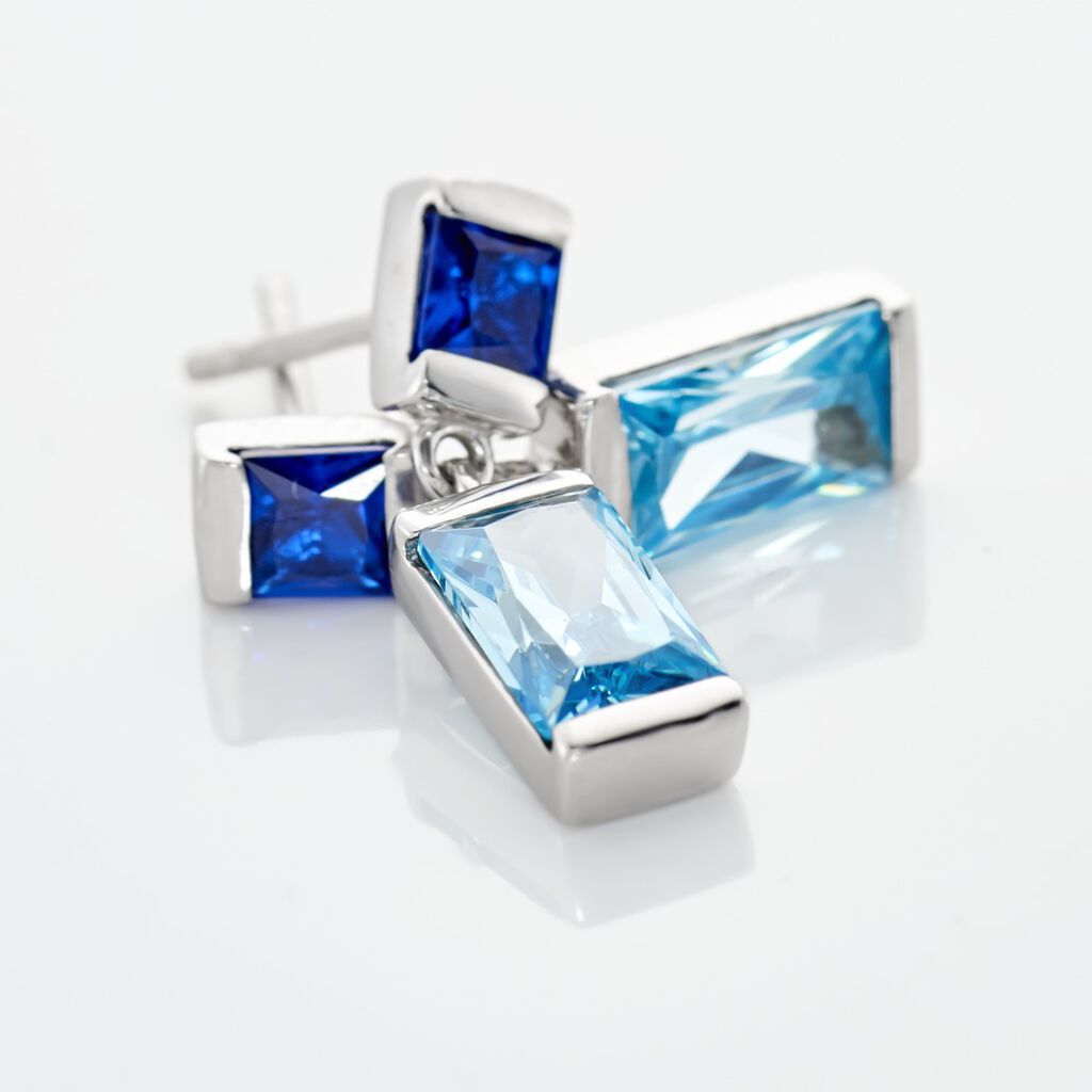 VERONIKA Damen Ohrringe Lang Silber Silber 925 Zirkonia Himmelblau 3 ct