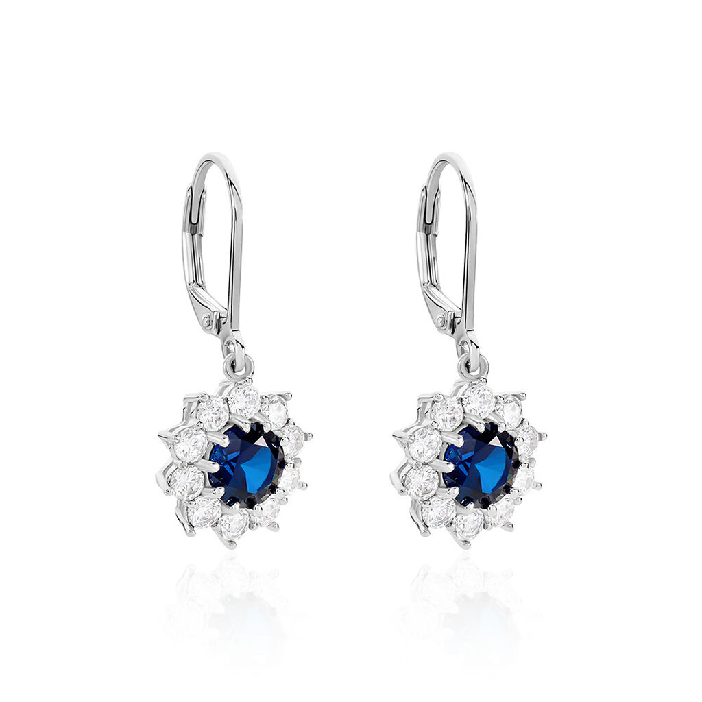 ELOISE Damen Ohrringe Lang Silber 925 Synthetischer Stein Blau 1,85 ct Blume