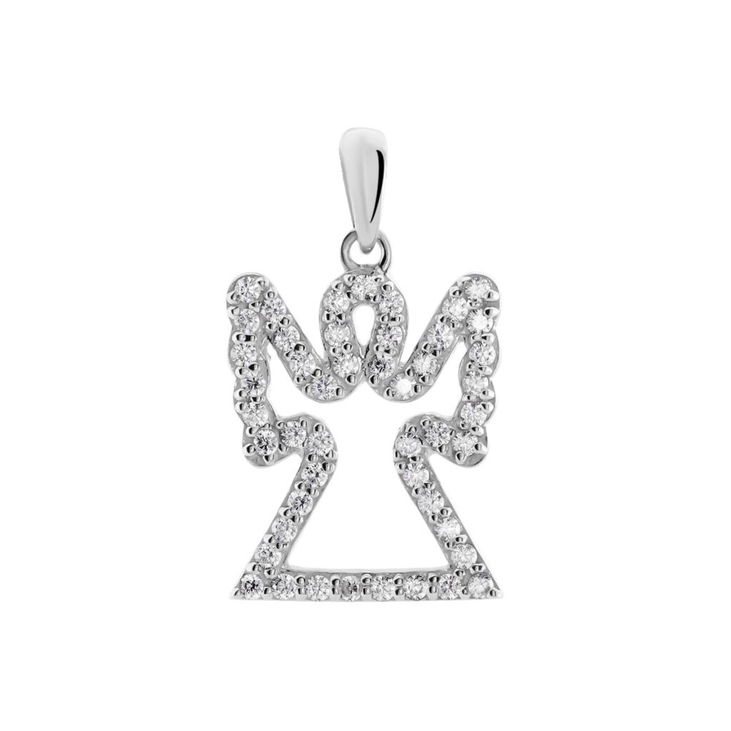 Thumbnail - Damen Anhänger Silber Silber 925 Zirkonia Weiß Engel B 13,8 mm, Anhänger mit Stein