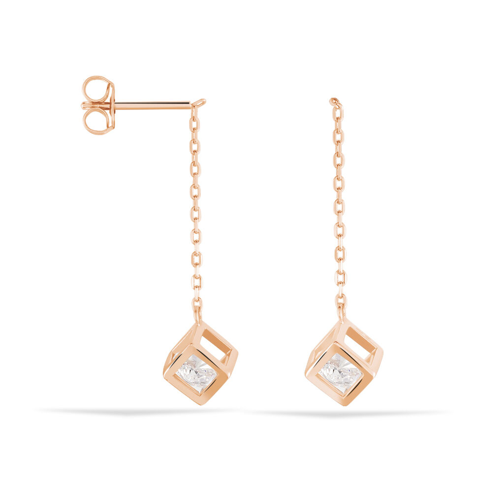 SUSANN Damen Ohrringe Lang Silber rosevergoldet 925 Zirkonia Wei&szlig; 0,04 ct W&uuml;rfel