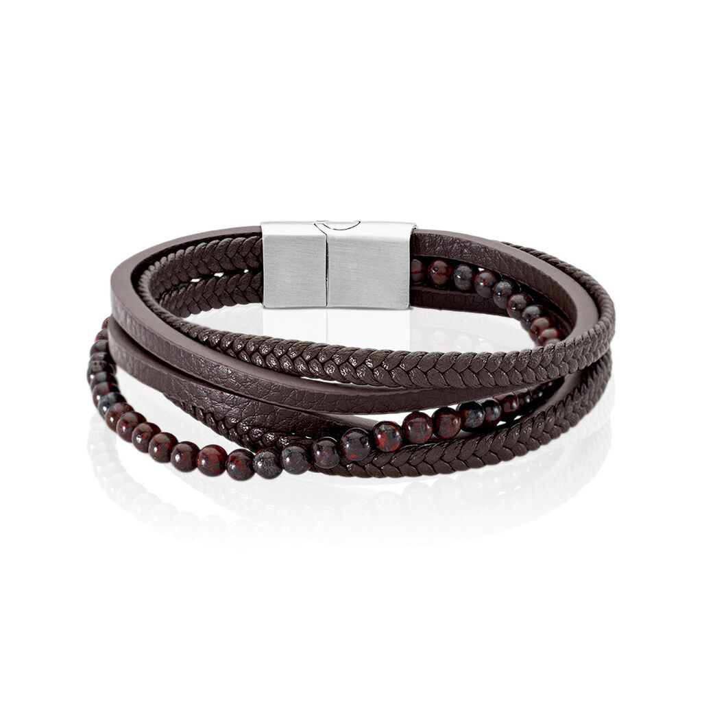ROLF Herren Armband Edelstahl Andere Steine Rot, Armband mit Stein