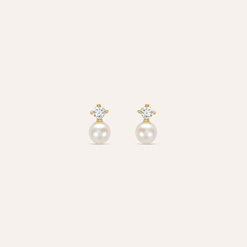 Orecchini Lobo Bon Ton Oro Giallo Perla D'Acqua Dolce Cubic Zirconia - Spannringe Damen | OROVIVO