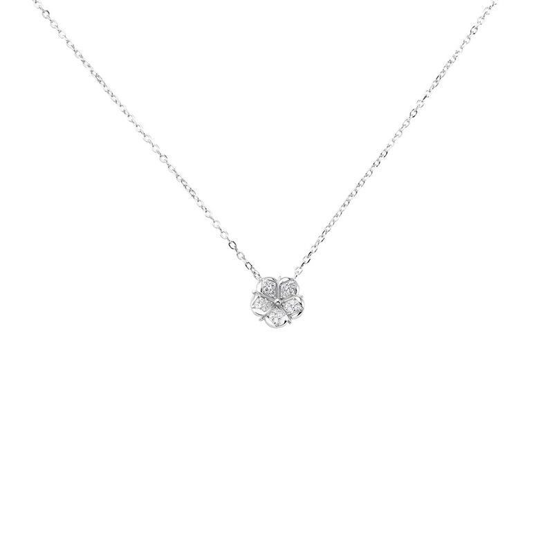 DUENA Damen Collier Silber Silber 925 Zirkonia Wei&szlig; 0,15 ct Blume B 0,3 mm - Halsketten Damen | OROVIVO