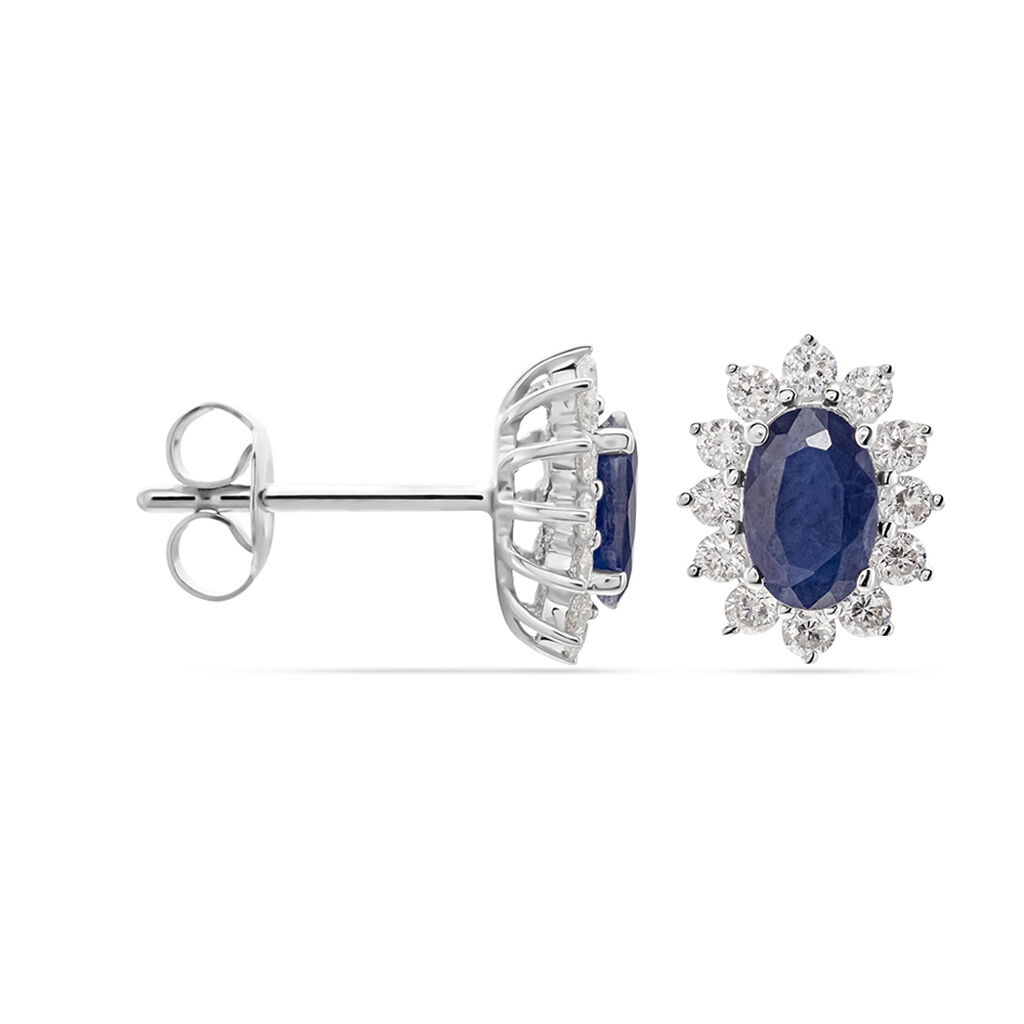 Kate Damen Ohrstecker Wei&szlig;gold 375 (9 Karat) Saphir Blau 1,14 ct Oval
