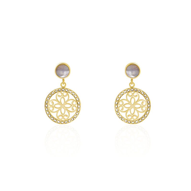 MITKA 1 Damen Ohrringe Lang Edelstahl vergoldet Kristall Weiß 0,11 ct Rosette - Ohrringe mit Stein Damen | OROVIVO
