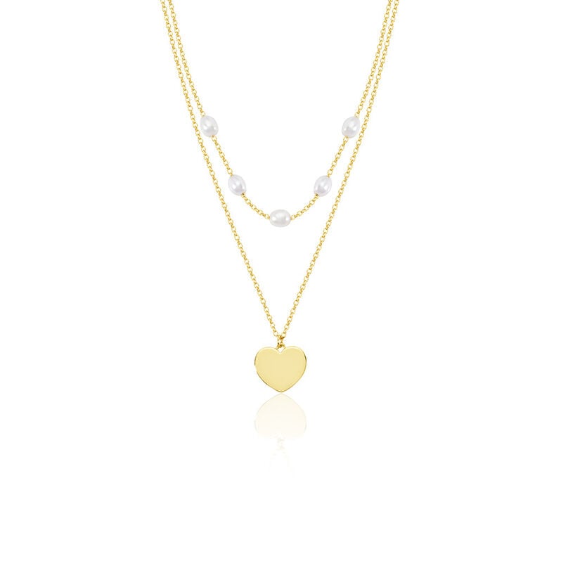 Love Damen Collier Silber vergoldet 925 Zuchtperle Wei&szlig; 3,75 ct Herz B 1,2 mm - Halsketten Damen | OROVIVO