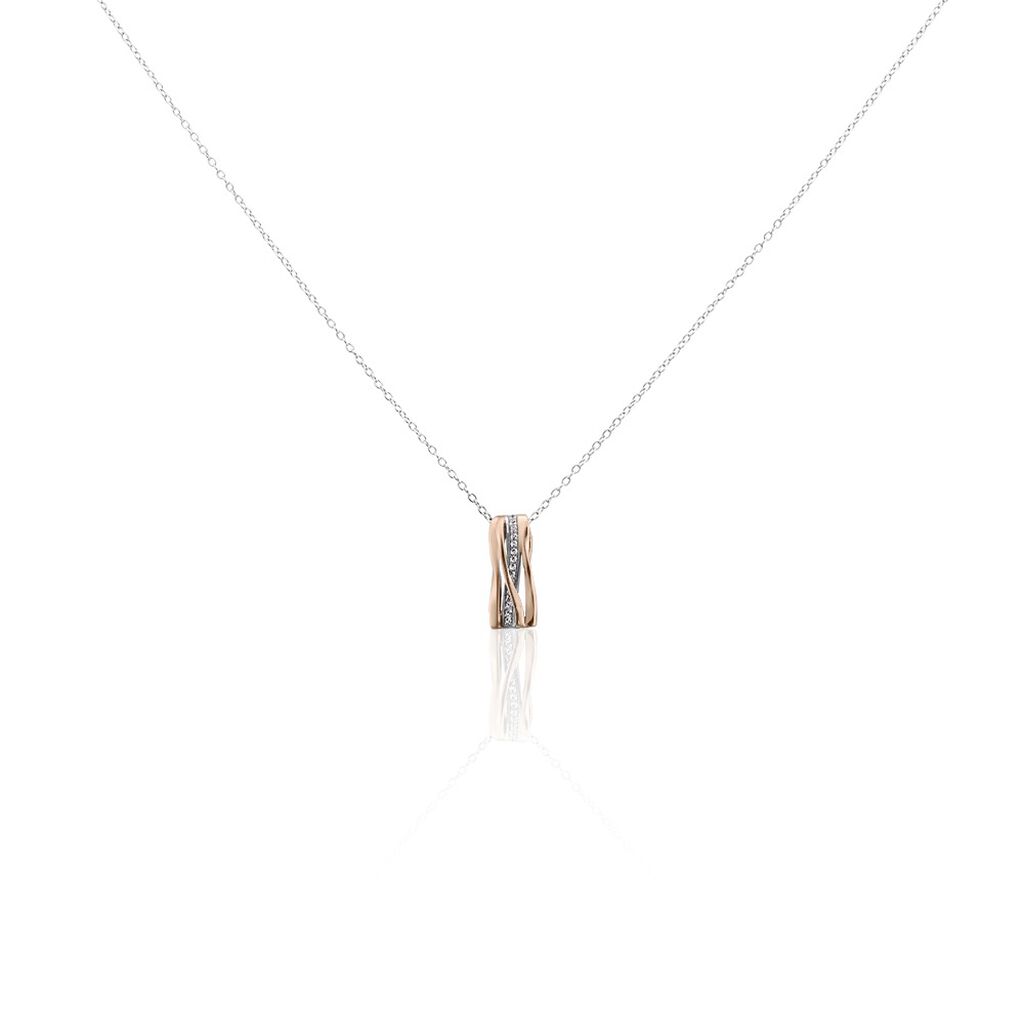 MERY Damen Collier Silber Bicolor Silber/Ros&eacute;gold 925 Zirkonia Wei&szlig; 0,12 ct B 1,15 mm