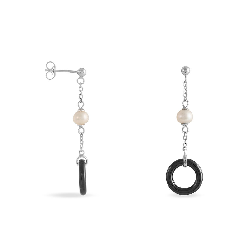 Boucles D'oreilles Pendantes Argent Blanc Céramique Perle De Culture - Spannringe Damen | OROVIVO