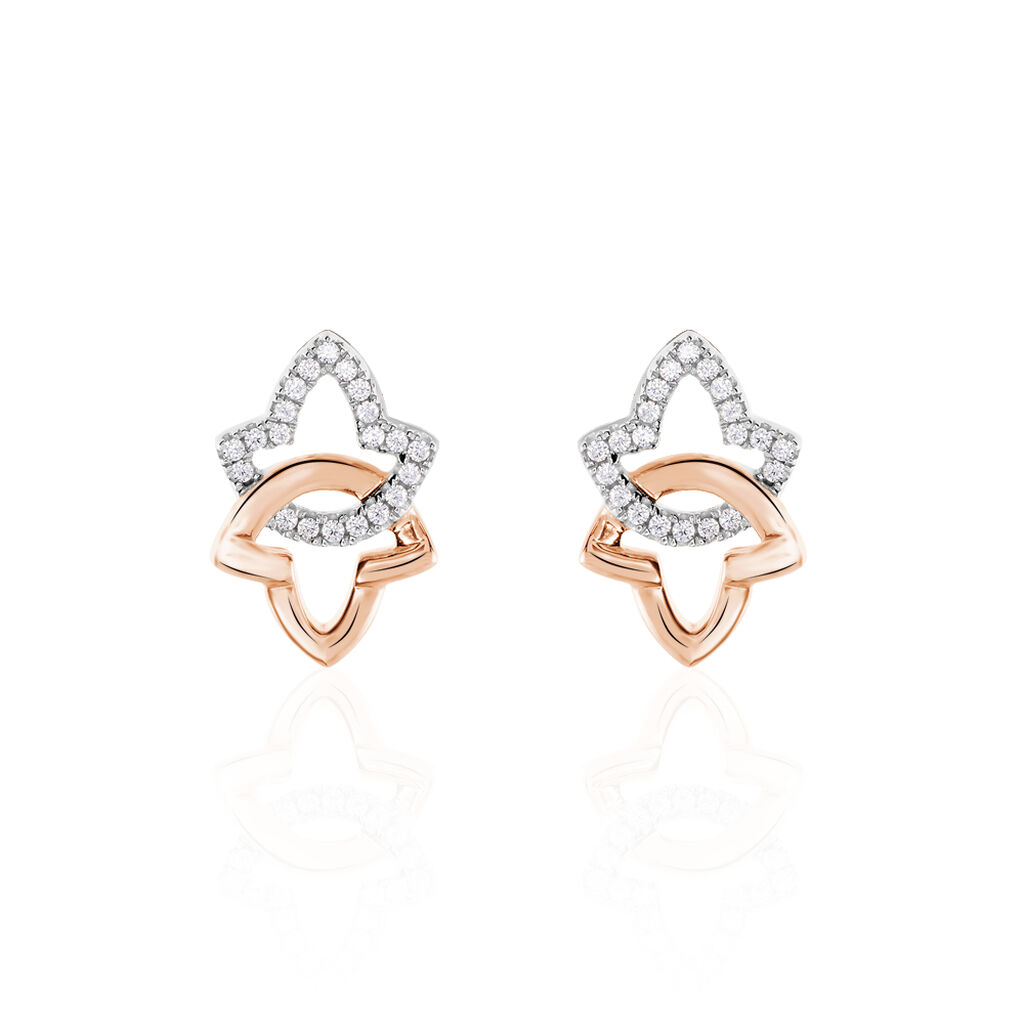 MARLIES Damen Ohrstecker Gold Bicolor 375 (9 Karat) Zirkonia Wei&szlig; 0,25 ct Blume