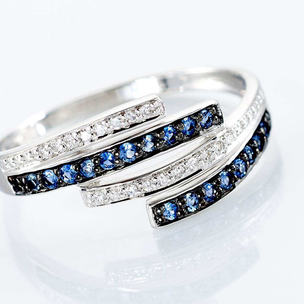 Bague Shina Or Blanc Saphir Et Diamant - Spannringe Damen | OROVIVO