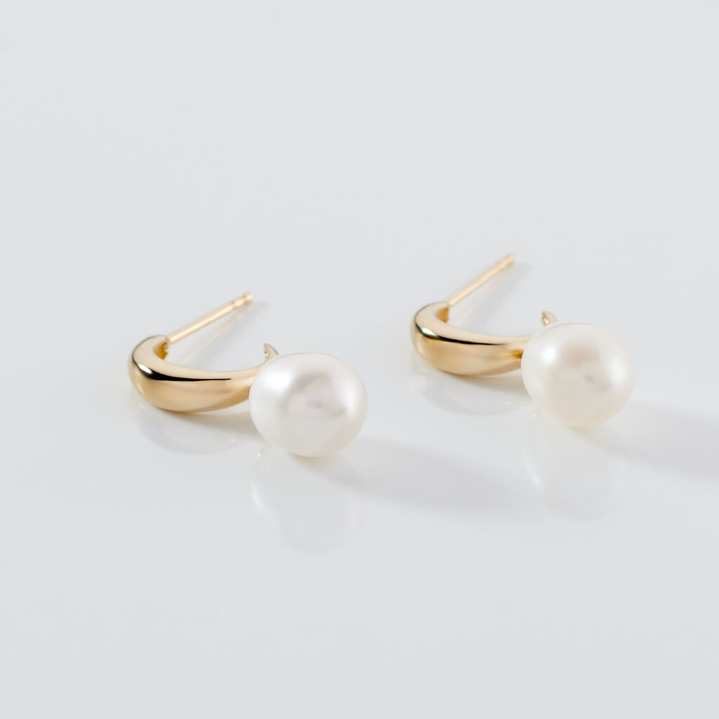 JESSKA Damen Creolen Gold 585 (14 Karat) Zuchtperle Wei&szlig; 6,69 ct